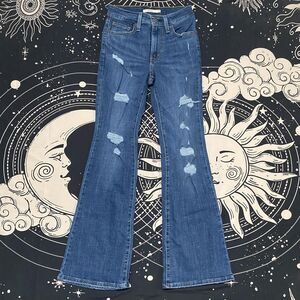 Levi's 726 Jeans Women's 26x29 Blue Cotton Denim Flare Faded Ripped Whiskered